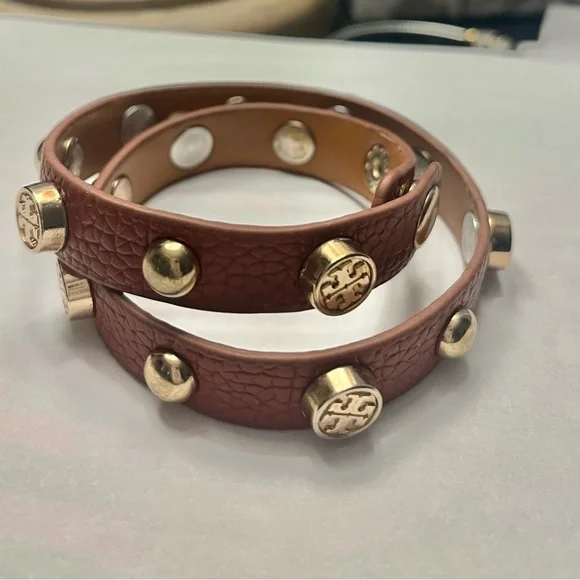 Tory Burch Brown Leather Bracelet with Gold Studs - Picture 1 of 2